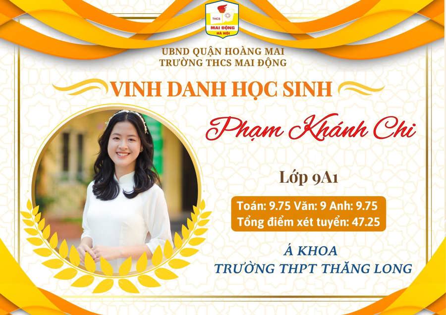 Khánh Chi - á khoa đầu vào trường THPT Thăng Long. Ảnh HM