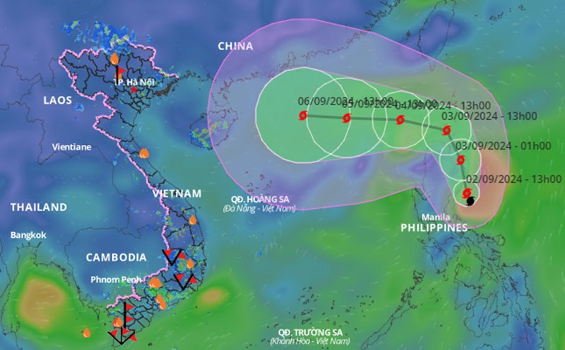 Hướng di chuyển của bão số 3 Yagi. Ảnh: Trung tâm Dự báo khí tượng thủy văn quốc gia