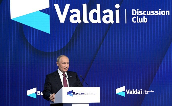 Tổng thống Nga Vladimir Putin tại Hội nghị Câu lạc bộ Thảo luận Quốc tế Valdai, diễn ra từ ngày 24-27/10. Ảnh: America-time