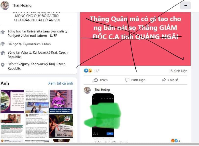 Facebook Thái Hoàng đăng tải nội dung đe dọa Giám đốc Công an tỉnh Quảng Ngãi .