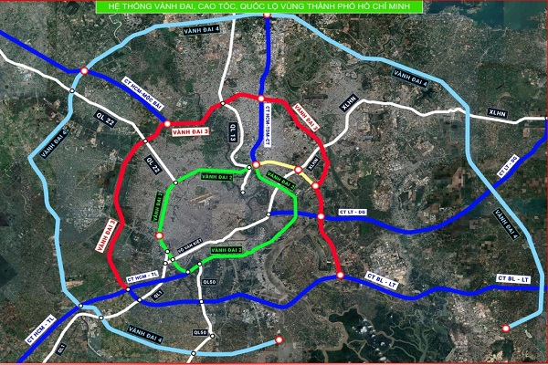 Sơ đồ hệ thống vành đai, cao tốc, quốc lộ vùng Thành phố Hồ Chí Minh