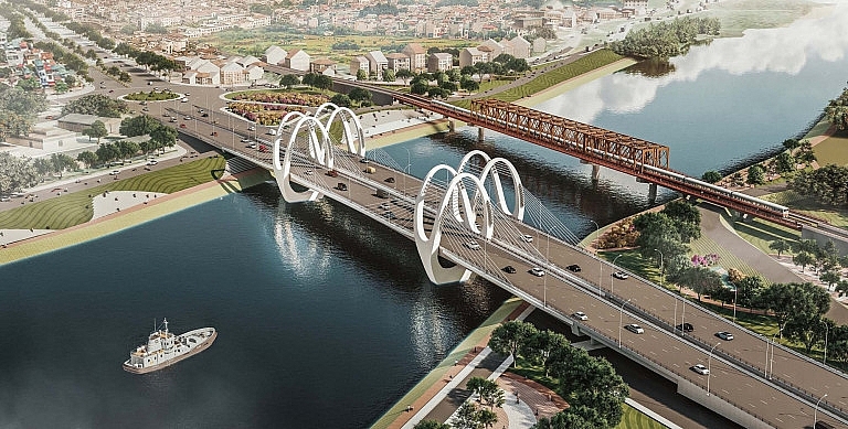  Phương án đạt giải Nhất cuộc thi tuyển Thiết kế kiến trúc công trình cầu Đuống đường bộ và đường sắt, N02 “Giao Duyên” (Ban tổ chức cung cấp).
