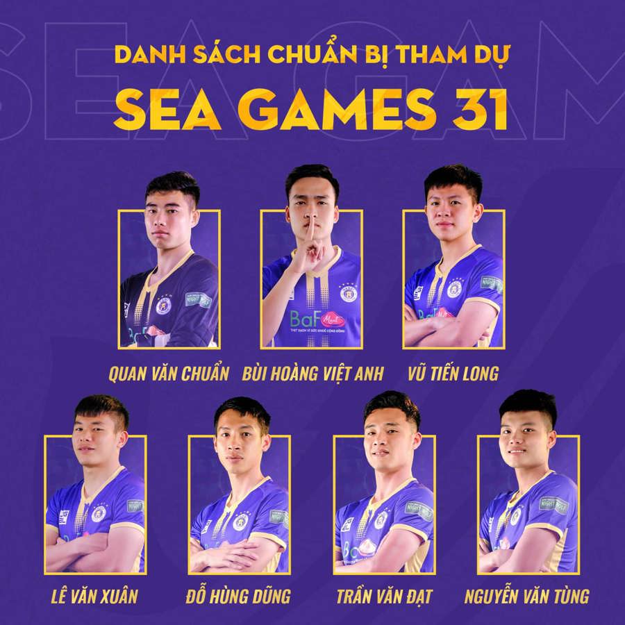 Trong danh sách 30 cầu thủ chuẩn bị cho SEA Games 31, CLB Hà Nội đóng góp tới 7 cái tên. Ảnh HNFC
