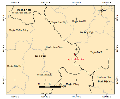 Sáng 21/4: Huyện Kon Plông (Kon Tum) xảy ra liên tiếp 3 trận động đất. Ảnh: Viện Vật lý Địa cầu.