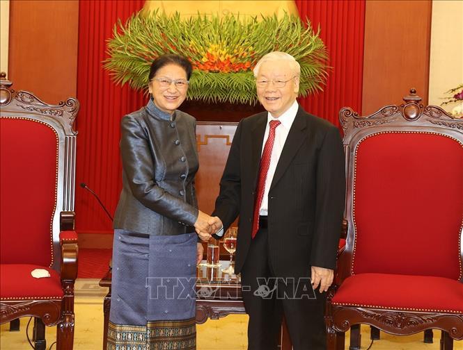 Tổng Bí thư Nguyễn Phú Trọng đã tiếp Đoàn đại biểu cấp cao Nhà nước Lào do đồng chí Pany Yathotou, Ủy viên Bộ Chính trị, Phó Chủ tịch nước sang thăm chính thức Việt Nam. Ảnh: TTXVN