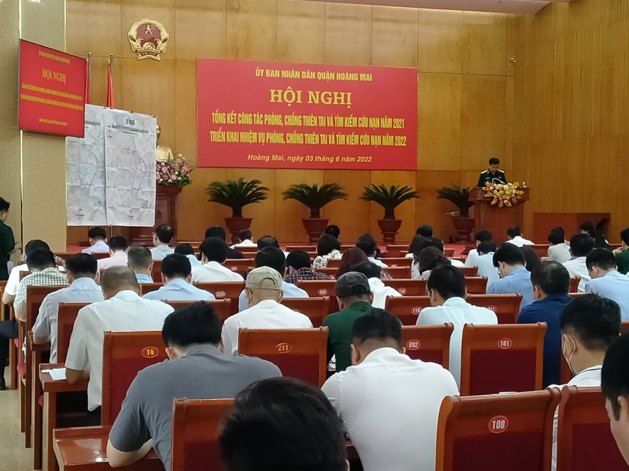 UBND quận Hoàng Mai đã tổ chức triển khai kế hoạch phòng, chống thiên tai và tìm kiếm cứu nạn năm 2022 trên địa bàn. Ảnh AT