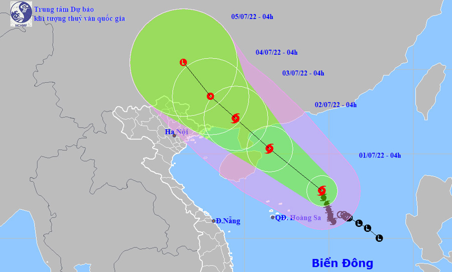 Đường đi và vị trí bão số 1. Ảnh: Nchmf.gov.vn
