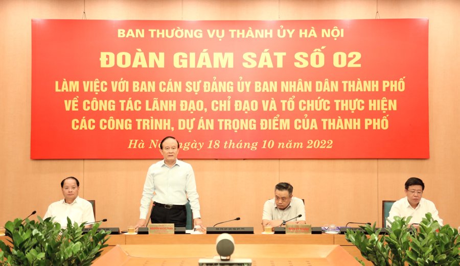 Phó Bí thư Thành ủy, Chủ tịch HĐND TP Hà Nội Nguyễn Ngọc Tuấn - Trưởng đoàn giám sát phát biểu tại cuộc làm việc