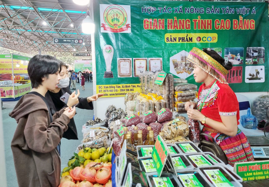 Người tiêu dùng mua sàn phẩm OCOP tại lễ khai mạc.Ảnh: Hoài Nam