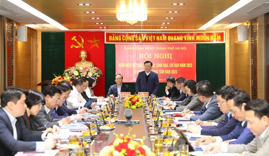 Bí thư Thành ủy Hà Nội Đinh Tiến Dũng phát biểu chỉ đạo tại Hội nghị 