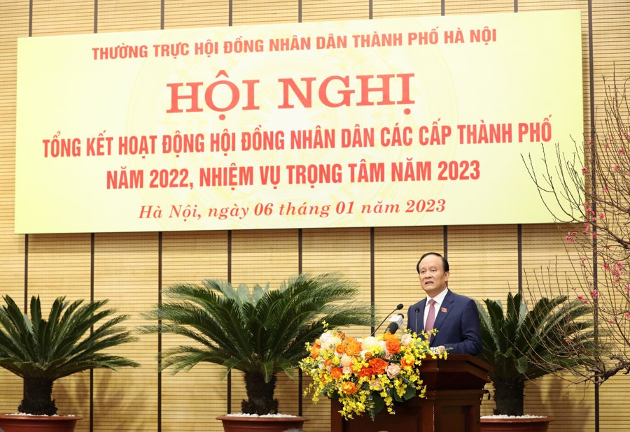 Phó Bí thư Thành ủy, Chủ tịch HĐND TP Hà Nội Nguyễn Ngọc Tuấn phát biểu bế mạc Hội nghị 