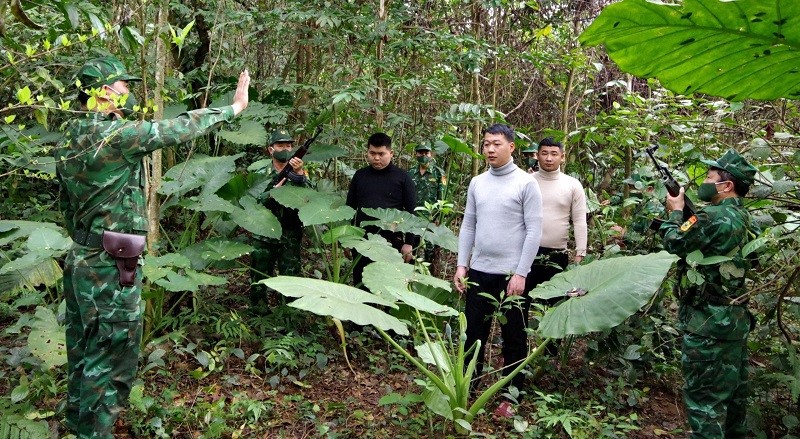 Các đối tượng mang quốc tịch Trung Quốc bị lực lượng Bộ đội Biên phòng Hà Tĩnh phát hiện, bắt giữ trong rừng