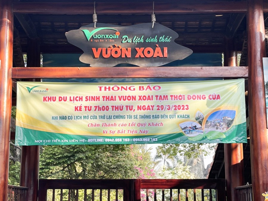 Thông báo tạm thời đóng cửa hoạt động Khu du lịch Vườn Xoài kể từ 7 giờ sáng ngày 29/3/2023.