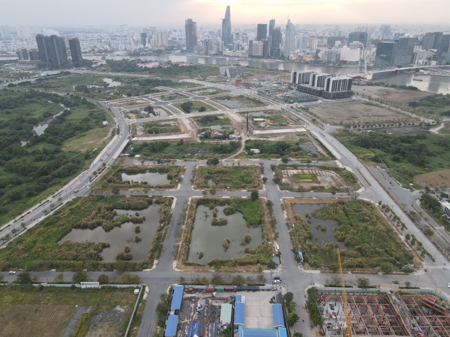 Phần đất đấu giá tại khu đô thị mới Thủ Thiêm, TP Hồ Chí Minh nhìn từ trên cao. Ảnh: Ngọc Dương