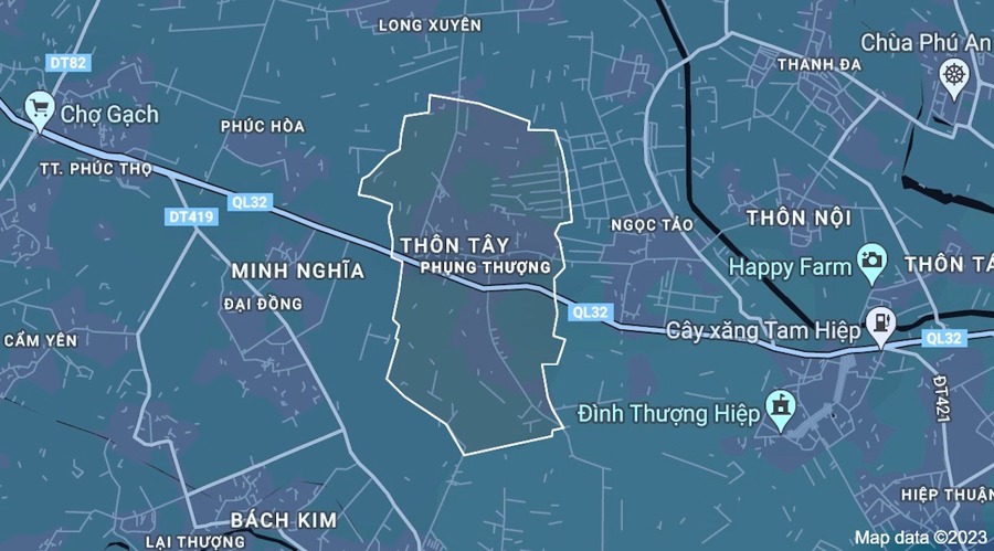 Địa giới hành chính xã Phụng Thượng, nơi sắp diễn ra phiên đấu giá hơn 3.200m2 đất ở.
