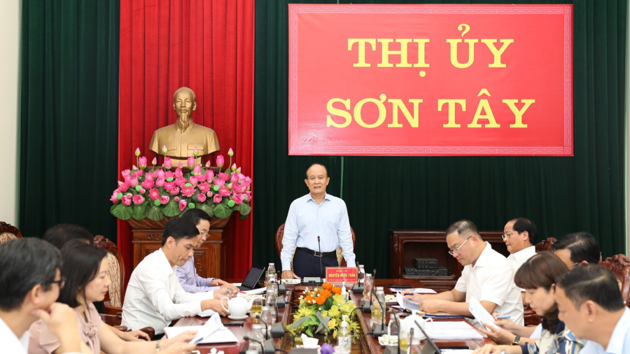 Phó Bí thư Thành ủy, Chủ tịch HĐND TP Hà Nội Nguyễn Ngọc Tuấn phát biểu tại buổi làm việc