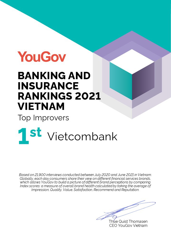 Vietcombank đứng đầu bảng xếp hạng các thương hiệu bảo hiểm, ngân hàng Việt Nam - Ảnh 1