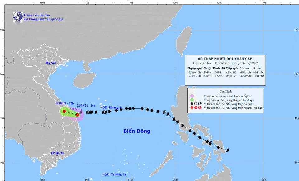 Áp thấp nhiệt đới hầu như ít di chuyển, tâm áp thấp ngay trên vùng biển từ Đà Nẵng đến Quảng Ngãi - Ảnh 1