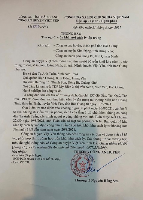Bắc Giang: Thêm 3 trường hợp F0, 1 người trốn khỏi khu cách ly tập trung - Ảnh 2