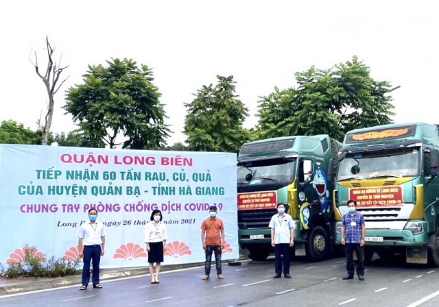 Quận Long Biên tiếp nhận 60 tấn, rau, củ quả do huyện Quản Bạ (Hà Giang) ủng hộ - Ảnh 1