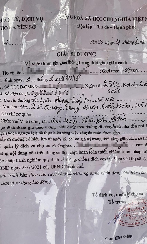 Tràn lan cấp Giấy đi đường: “Cứ ai mua cá là được cho Giấy của chợ Yên Sở” - Ảnh 1