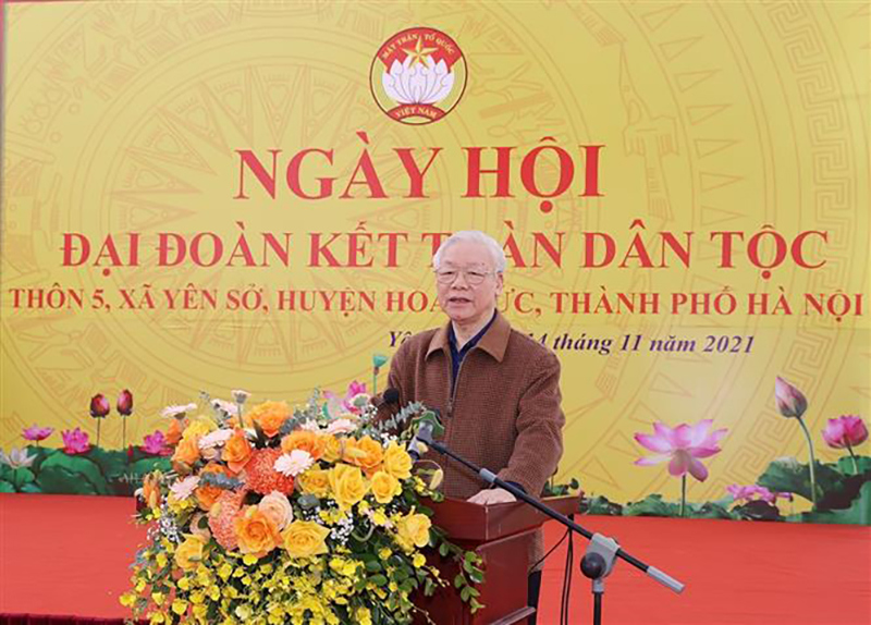 Tổng Bí thư Nguyễn Phú Trọng dự Ngày hội đại đoàn kết toàn dân tộc tại huyện Hoài Đức - Ảnh 1