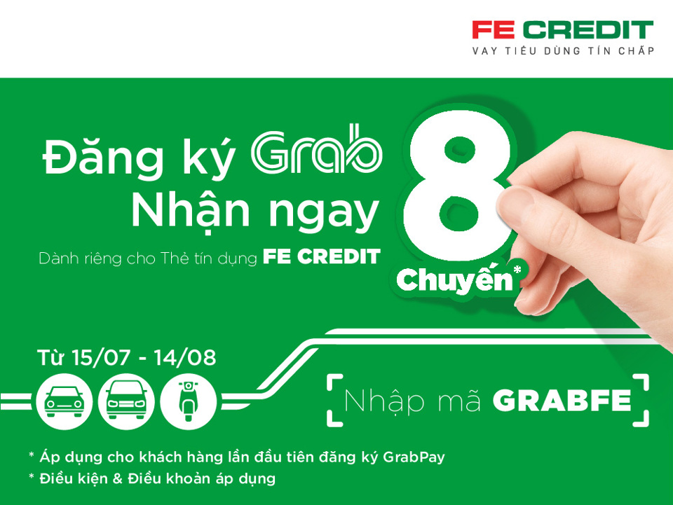 Ưu đãi độc quyền “Đăng ký Grabpay - Nhận ngay 8 chuyến” dành riêng cho các thủ thẻ tín dụng Fe Credit - Ảnh 1