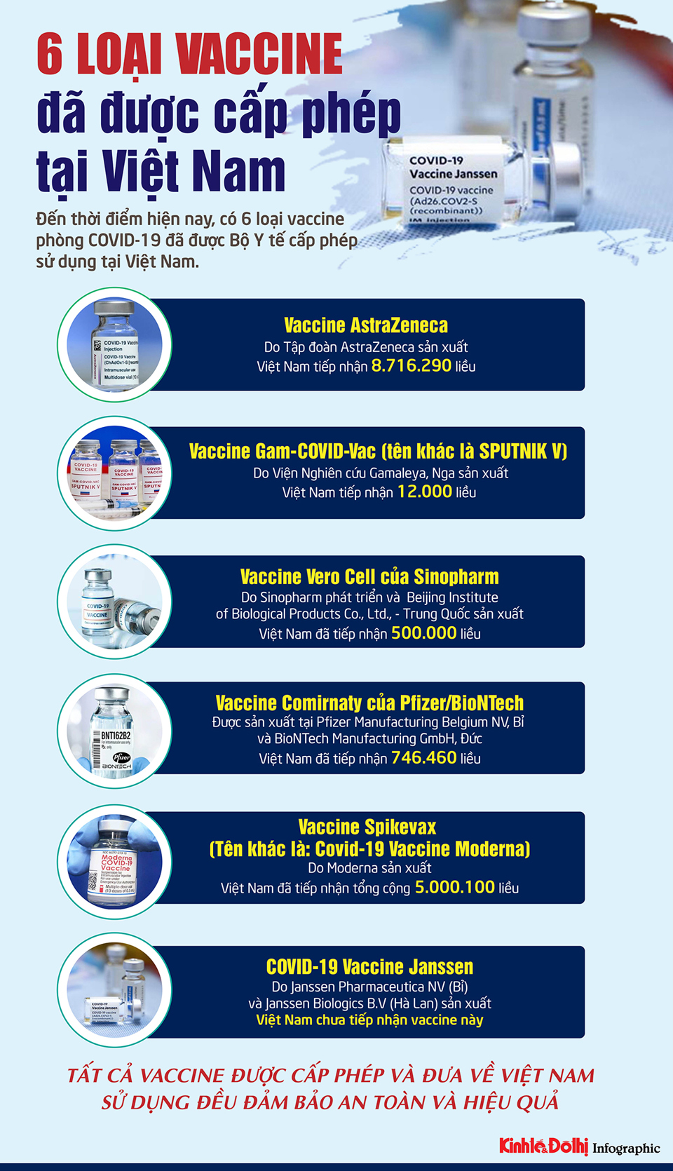 [Infographic] Chi tiết 6 loại vaccine đã được cấp phép tại Việt Nam - Ảnh 1