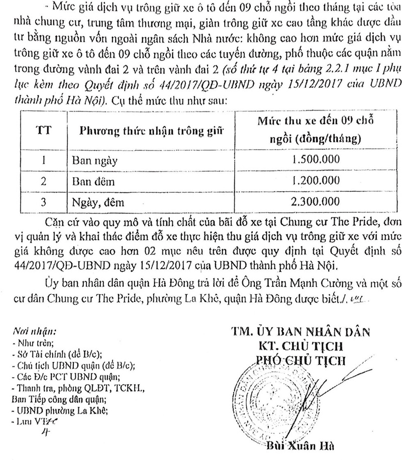 Công ty Châu Sơn dựa vào đâu để thực hiện điều chỉnh giá dịch vụ trông giữ xe tại chung cư The Pride? - Ảnh 1