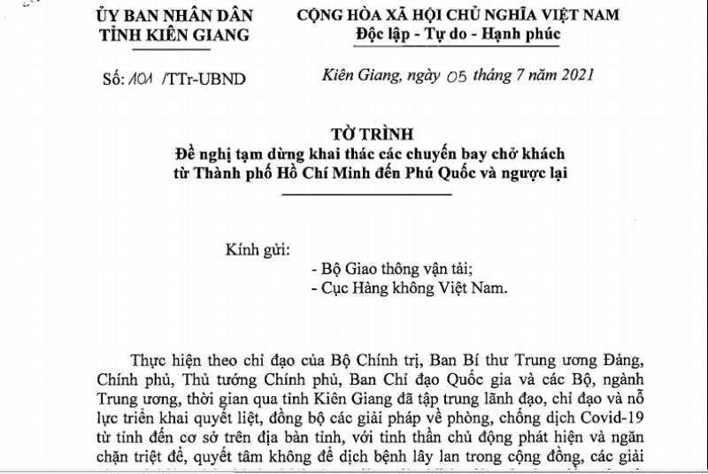 Đề nghị tạm dừng các chuyến bay TP Hồ Chí Minh - Phú Quốc và ngược lại - Ảnh 1