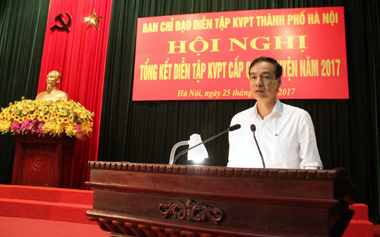 Hà Nội tổng kết diễn tập khu vực phòng thủ cấp quận, huyện năm 2017 - Ảnh 1