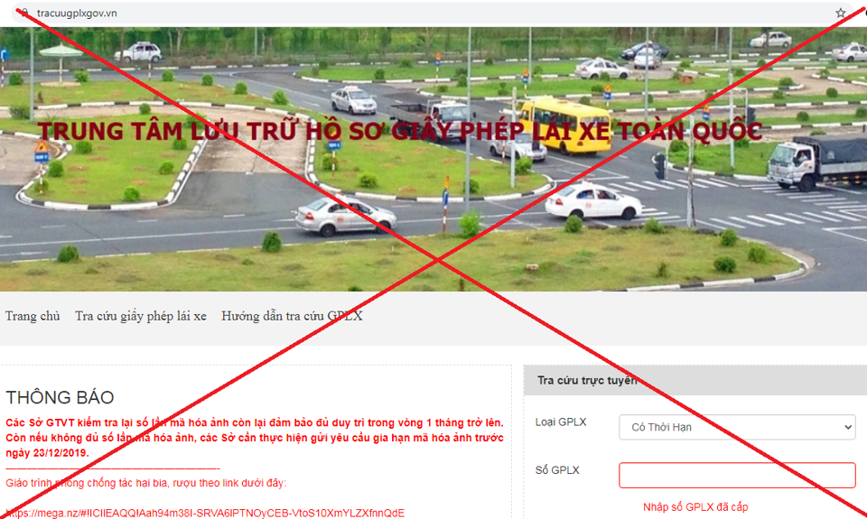 Cảnh báo: Website tracuugplxgov.vn giả mạo trang thông tin điện tử Giấy phép lái xe - Ảnh 1