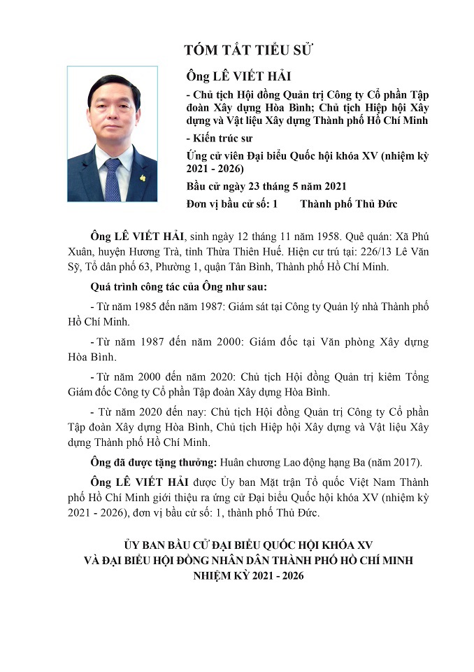 Chương trình hành động của các ứng cử viên đại biểu Quốc hội khóa XV tại TP Hồ Chí Minh: Đơn vị bầu cử Số 1 - Ảnh 1