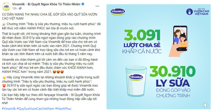 Quỹ sữa Vươn cao Việt Nam của Vinamilk sẽ có thêm 31.000 ly sữa từ sự tham gia của cộng đồng - Ảnh 1