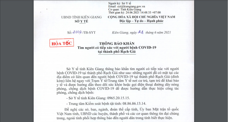 Kiên Giang thông báo khẩn truy tìm những người tiếp xúc với bệnh nhân Covid-19 - Ảnh 1