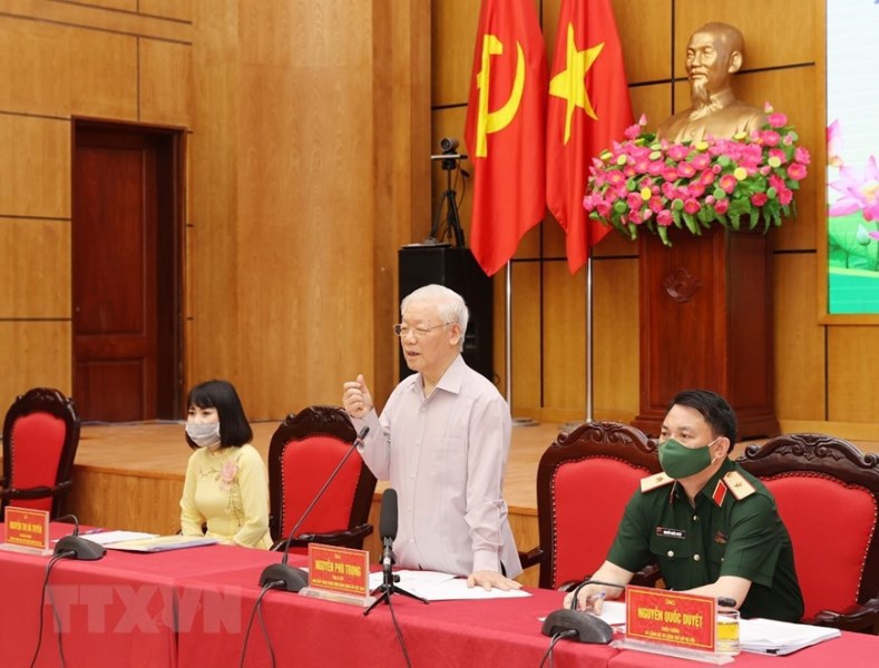 Tổng Bí thư Nguyễn Phú Trọng và các ứng cử viên đại biểu Quốc hội khóa XV vận động bầu cử tại Đơn vị bầu cử số 1 TP  Hà Nội - Ảnh 1