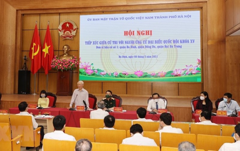 Tổng Bí thư Nguyễn Phú Trọng và các ứng cử viên đại biểu Quốc hội khóa XV vận động bầu cử tại Đơn vị bầu cử số 1 TP  Hà Nội - Ảnh 5
