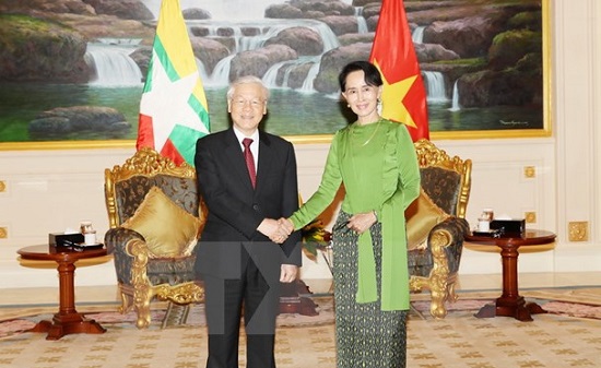 Tổng Bí thư hội kiến với Cố vấn Nhà nước Myanmar Aung San Suu Kyi - Ảnh 1