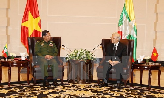 Tổng Bí thư tiếp Tổng Tư lệnh các lực lượng vũ trang Myanmar - Ảnh 1