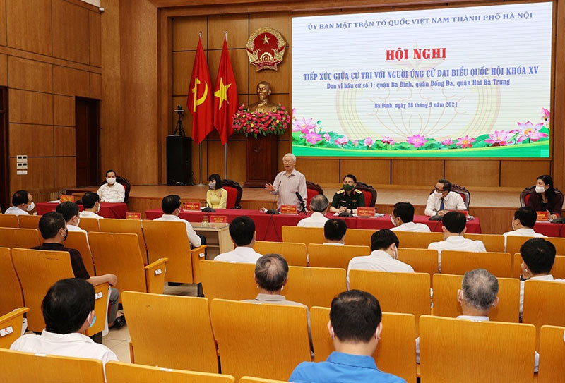 Tổng Bí thư Nguyễn Phú Trọng và các ứng cử viên đại biểu Quốc hội khóa XV vận động bầu cử tại Đơn vị bầu cử số 1 TP  Hà Nội - Ảnh 2