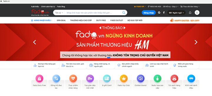 Sàn thương mại điện tử  Fado.vn ngừng kinh doanh hàng H&M - Ảnh 1