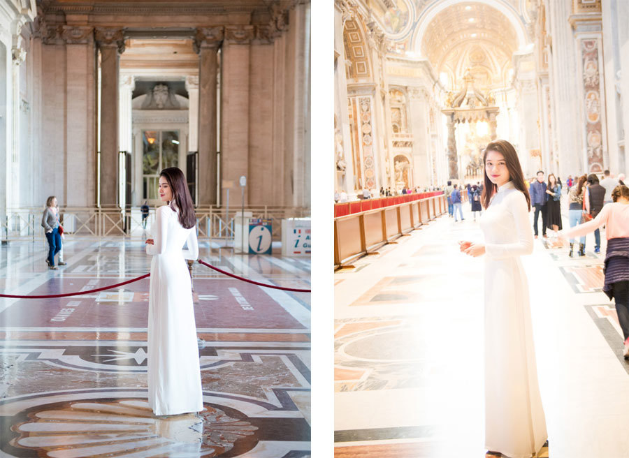 Á hậu Việt Nam diện áo dài tham quan Tòa thánh Vaticane - Ảnh 3