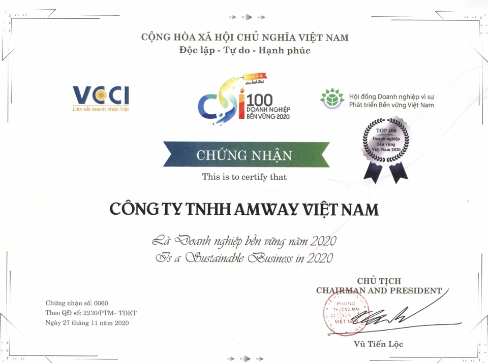 Amway Việt Nam được vinh danh trong 100 doanh nghiệp phát triển bền vững hàng đầu Việt Nam năm 2020 - Ảnh 2
