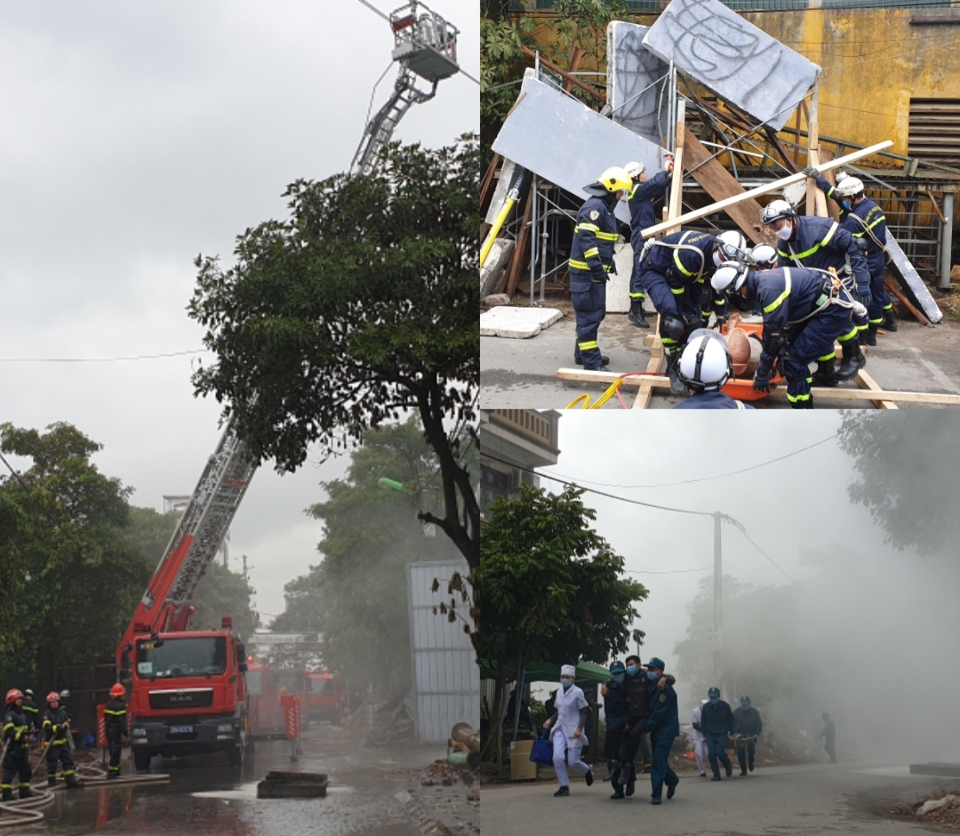 Hà Nội: Cứu nhiều người mắc kẹt trong đám cháy giả định ở Cụm công nghiệp làng nghề Tân Hội - Ảnh 1