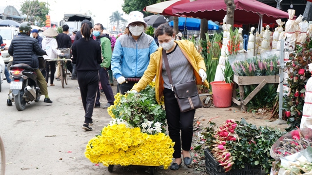 [Ảnh] Sức mua đột ngột tăng, "đường hoa Tết" ở Mê Linh ùn ứ cục bộ - Ảnh 3