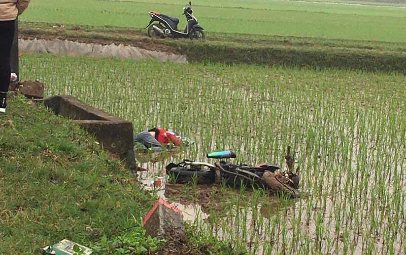 Mê Linh: Một nam thanh niên tử vong khi lao xe máy xuống ruộng - Ảnh 1