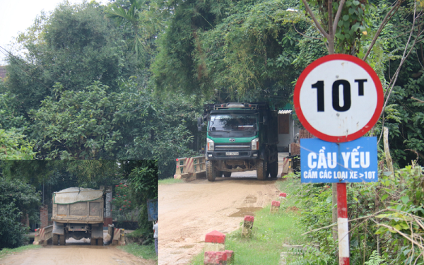 Huyện Đức Thọ (tỉnh Hà Tĩnh): Dàn xe có dấu hiệu quá tải ngày ngày “dắt” nhau qua cây cầu yếu - Ảnh 1