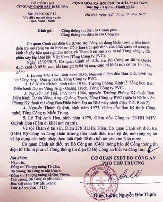 Vụ Trịnh Xuân Thanh: Khởi tố 5 bị can liên quan đến tham ô ở PVC - Ảnh 1