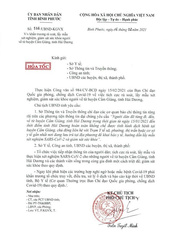 Người từng ở huyện Cẩm Giàng (Hải Dương) về Bình Phước phải khai báo y tế - Ảnh 1
