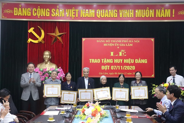 Huyện Gia Lâm trao Huy hiệu Đảng cho 97 đảng viên đợt 7/11/2020 - Ảnh 1